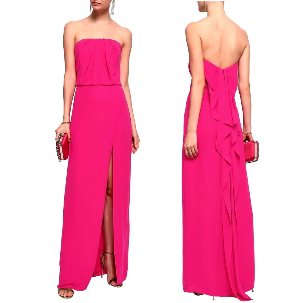 NEW! Halston Heritage Fuchsia Strapless Split Front Maxi Gown Dress